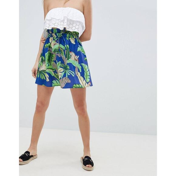 ASOS Linen Mini Skirt Women's Plus Size 18 Parrot Tropical Floral Print - Picture 3 of 9